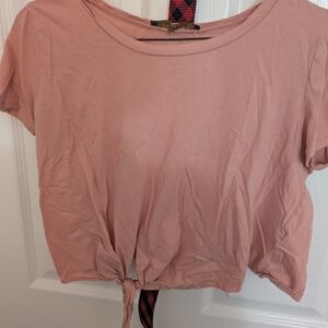 Pink Cropped Tie-Front Top